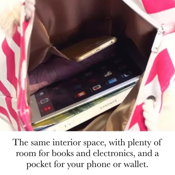 Large Black & White Chevron Canvas Tote Bag with Rope Handles - Picture 12 of 13